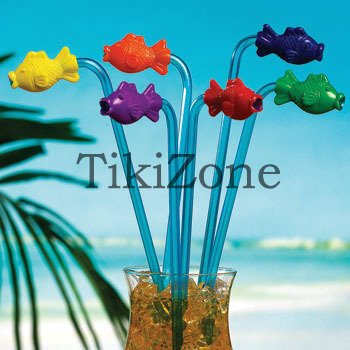 12 Pack of Plastic Tropical Fish Straws - Luau Party