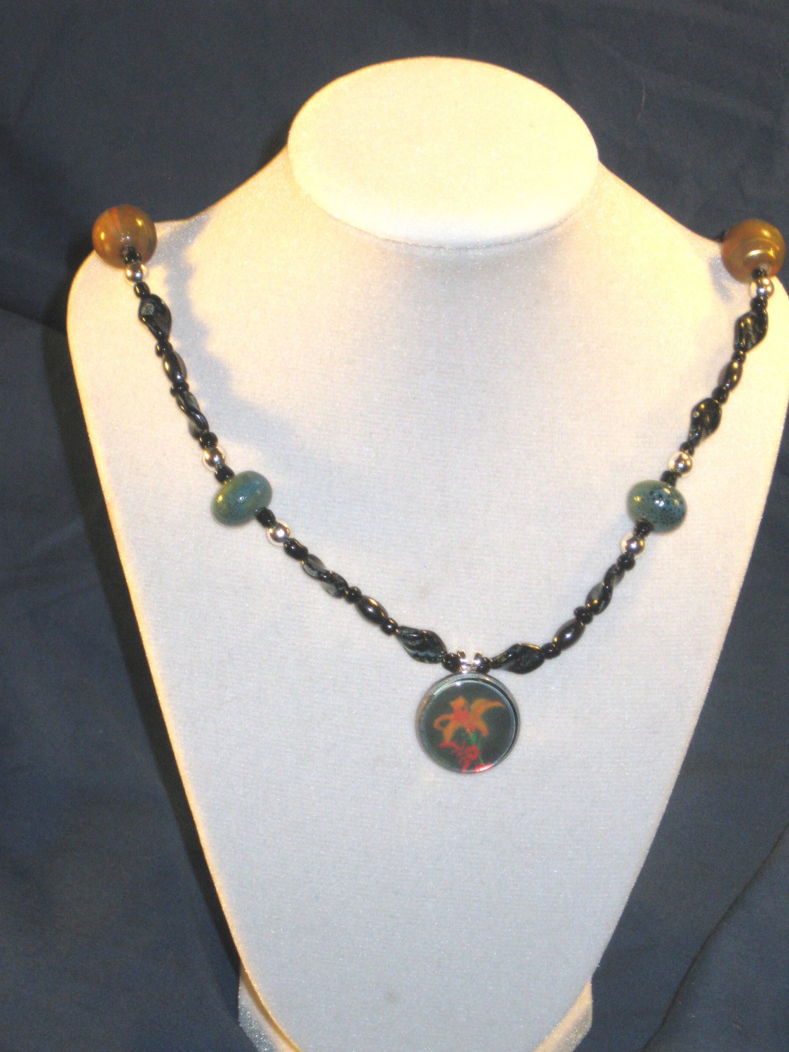 orange lily pendant and necklace A012