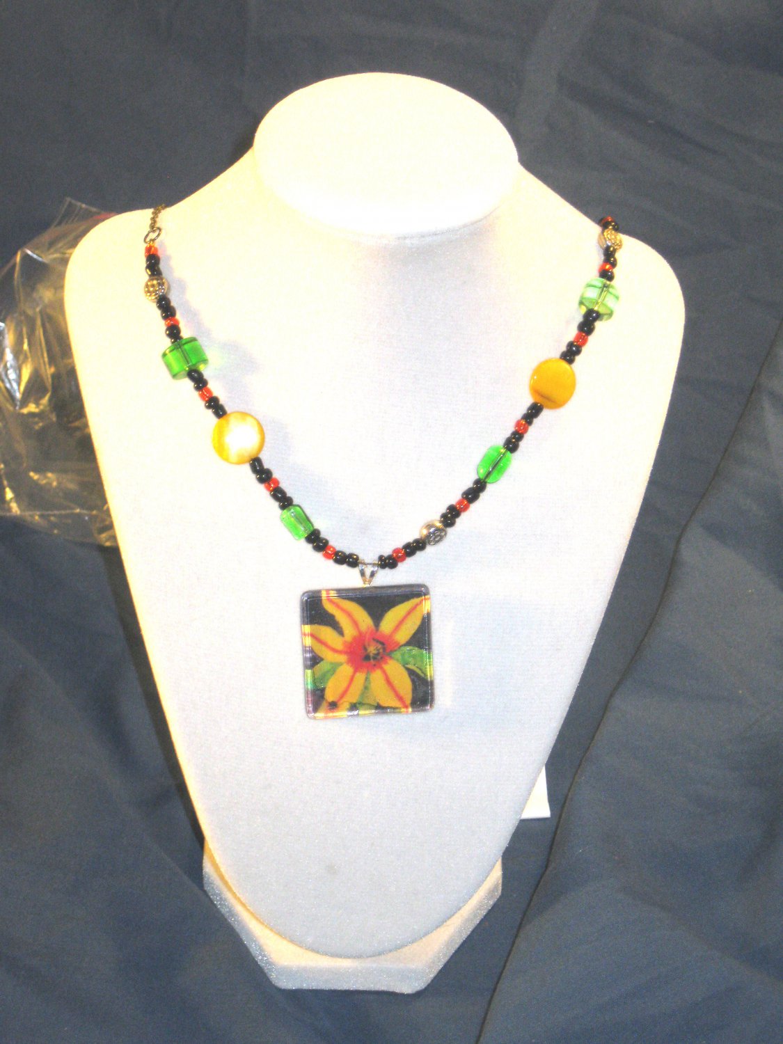 Yellow lfower pendant art and necklace A006