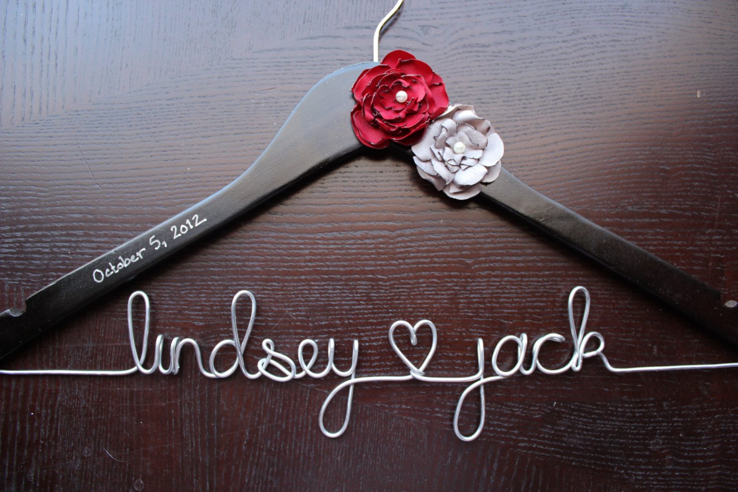 Custom Personalized Bridal Dress Hanger - BLACK - wedding date inscribed