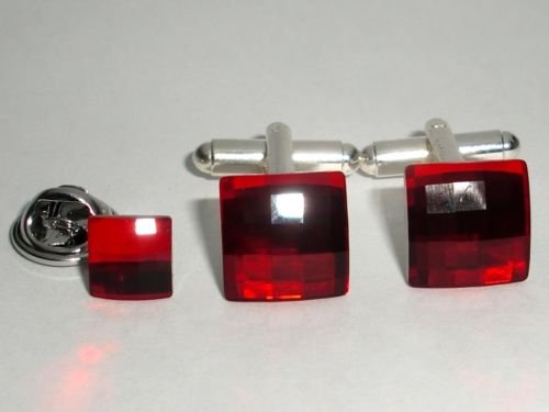 Wedding Chess Siam Crystal Cufflinks & Tack Tie Pin made with SWAROVSKI ELEMENTS