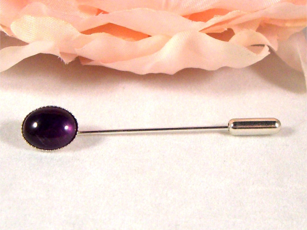 Wedding Sterling Silver Amethyst Tie/Caravat Stick Pin