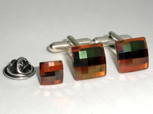 Wedding Copper Crystal Cufflinks & Tack Tie Pin made with SWAROVSKI ELEMENTS