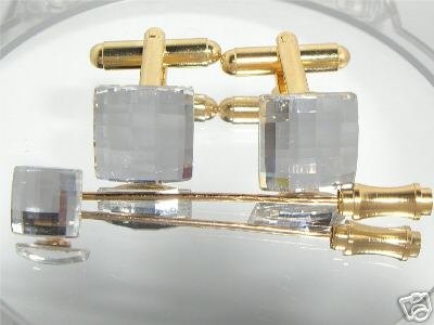 Wedding Chess Crystal Cufflinks Cravat Tie Pin Gift made with SWAROVSKI ELEMENTS