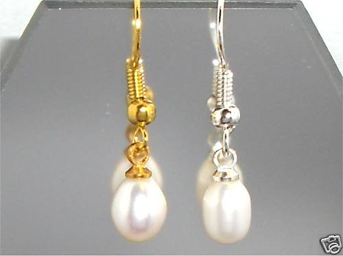 Wedding Bride White Freshwater Pearl Earrings Silver