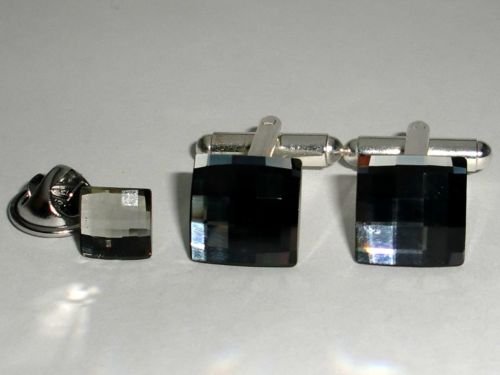 Wedding Chess Crystal Cufflinks & Tack Tie Pin Set made with SWAROVSKI ELEMENTS