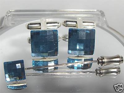 Wedding Aqua Crystal Cufflinks & Cravat Tie Pin Set made with SWAROVSKI ELEMENTS