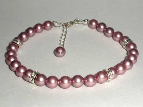 NEW Wedding Xmas Rose Powder Crystal Pearl Bracelet made with SWAROVSKI ELEMENTS
