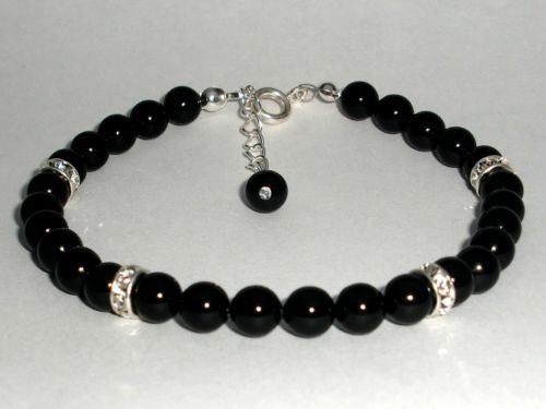 Wedding Valentine Xmas Crystal Jet Pearls Bracelet made with SWAROVSKI ELEMENTS