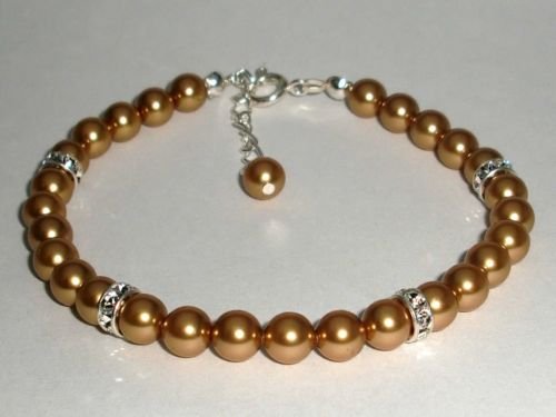 Wedding Xmas Valentine Gold Crystal Pearls Bracelet made with SWAROVSKI ELEMENTS