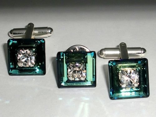 Wedding Xmas Gift Crystal Cufflinks & Tack Tie Pin made with SWAROVSKI ELEMENTS