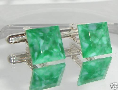 Rare! 12mm Vintage Faux Jade Glass Square