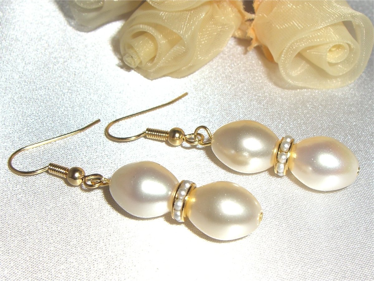 3pc VINTAGE Creamrose Pearls Wedding Jewellery Set made with SWAROVSKI ELEMENTS