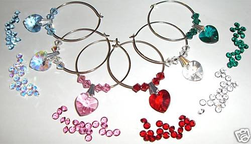 6 Heart Wine Glass Charms made with SWAROVSKI ELEMENTS