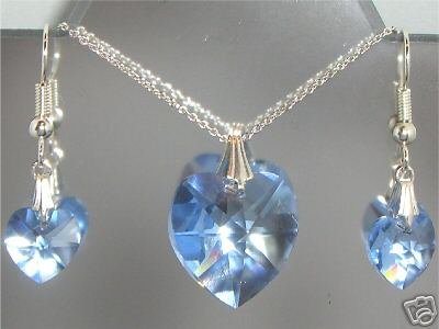 Sterling Silver Necklace Heart Pendant Earrings set made with SWAROVSKI ELEMENTS