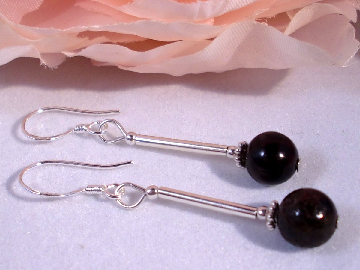 Wedding Bride Sterling Silver Garnet Earrings Gift