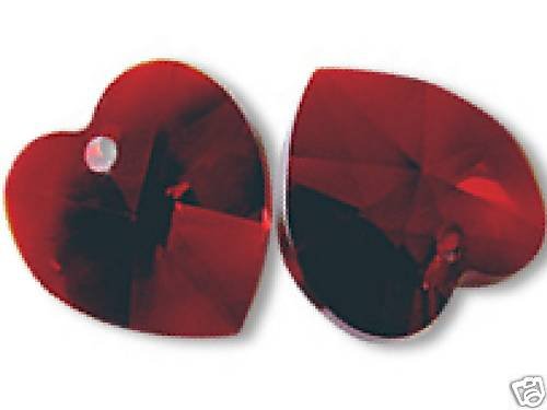 ONE PAIR HEART PENDANTS SIAM 10MM SWAROVSKI ELEMENTS