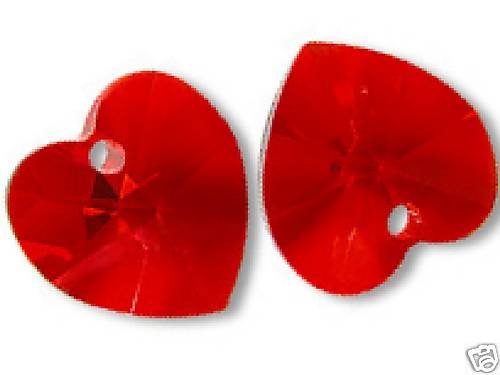 ONE PAIR HEART PENDANT LT SIAM CRYSTAL 10MM SWAROVSKI ELEMENTS