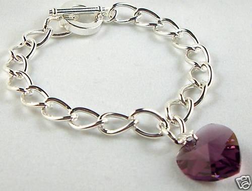 Wedding Xmas Gift Amethyst Crystal Heart Bracelet made with SWAROVSKI ELEMENTS