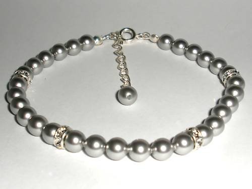 Wedding Xmas Gift Light Grey Crystal Pearl Bracelet made with SWAROVSKI ELEMENTS