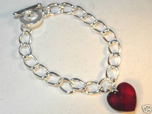 Wedding Valentine Garnet Crystal Heart Bracelet made with SWAROVSKI ELEMENTS