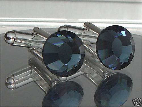 Rare! Wedding Groom Usher Montana Crystal Cufflinks made with SWAROVSKI ELEMENTS