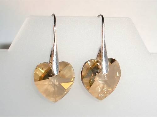Wedding Xmas Golden Shadow Crystal Hearts Earrings made with SWAROVSKI ELEMENTS