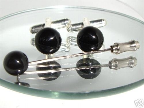 WEDDING Crystal Cabochon Cufflinks & Cravat Tie Pin made with SWAROVSKI ELEMENTS