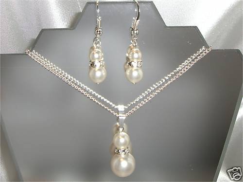 Wedding S Silver Crystal Pearl Pendant & Earrings made with SWAROVSKI ELEMENTS