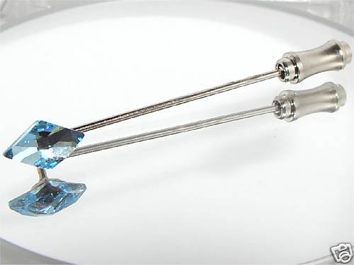 Wedding Groom RHOMBUS Aqua Crystal Cravat Tie Pin made with SWAROVSKI ELEMENTS