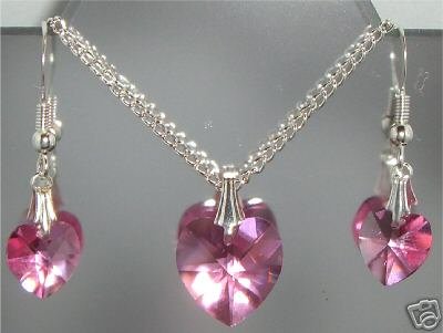 Wedding Bridal Crystal Heart Necklace & Earrings made with SWAROVSKI ELEMENTS