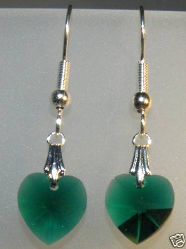 Wedding Bridal Gift Emerald Crystal Heart Earrings made with SWAROVSKI ELEMENTS