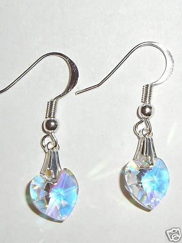 Sterling Silver Crystal AB Heart Earrings 925 Gift made with SWAROVSKI ELEMENTS