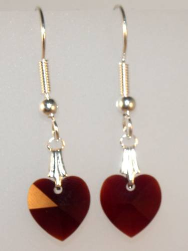 Wedding Xmas Gift Garnet Crystal Hearts Earrings made with SWAROVSKI ELEMENTS