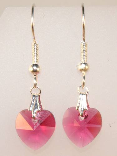 Wedding Bridal Gift Fuchsia Crystal Heart Earrings made with SWAROVSKI ELEMENTS