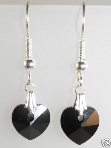 Wedding Xmas Gift Crystal Jet Heart Earrings made with SWAROVSKI ELEMENTS