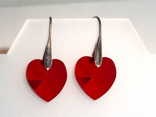 Wedding Xmas Gift Lt.Siam Crystal Hearts Earrings made with SWAROVSKI ELEMENTS