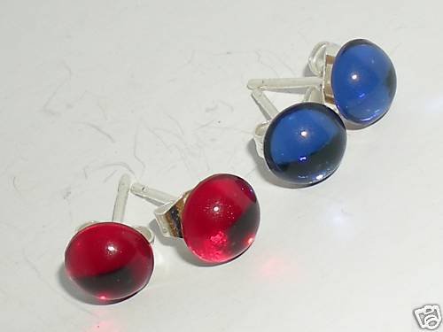 2 pairs Red & Blue Crystal Cabochon Studs Earrings made with SWAROVSKI ELEMENTS
