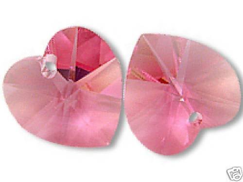2 x 6228 HEART PENDANTS ROSE 14MM SWAROVSKI ELEMENTS