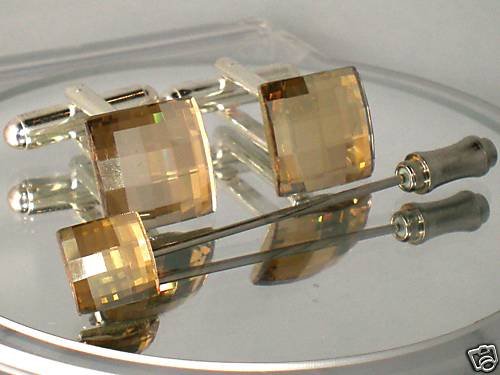 Wedding Golden Chess Crystal Cufflinks & Tie Pin made with SWAROVSKI ELEMENTS