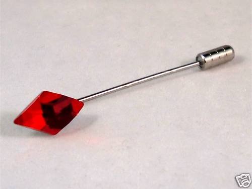 Wedding Large RHOMBUS Siam Crystal Cravat Tie Pin made with SWAROVSKI ELEMENTS