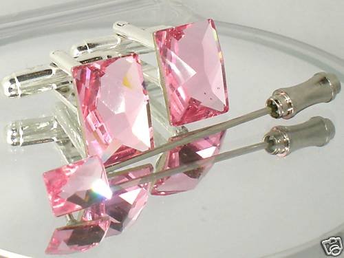 Wedding Rose Crystal Cufflinks & Cravat Tie Pin Set made with SWAROVSKI ELEMENTS