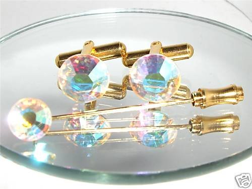 Wedding Crystal Golden Cufflinks & Cravat Tie Pin made with SWAROVSKI ELEMENTS