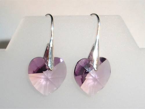 Wedding Xmas Lt.Amethyst Crystal Hearts Earrings made with SWAROVSKI ELEMENTS