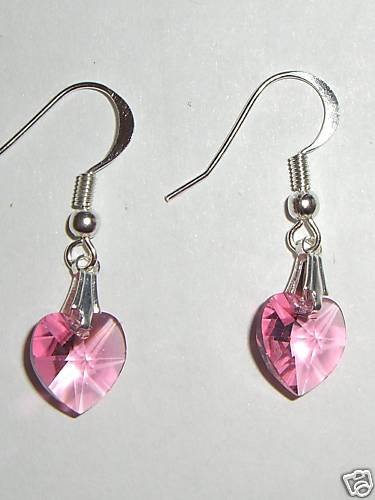 Sterling Silver Rose Crystal Heart Earrings 925 made with SWAROVSKI ELEMENTS