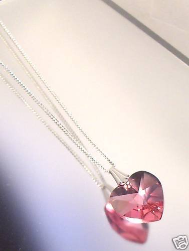 Sterling Silver Rose Crystal Heart Pendant Necklace made with SWAROVSKI ELEMENTS