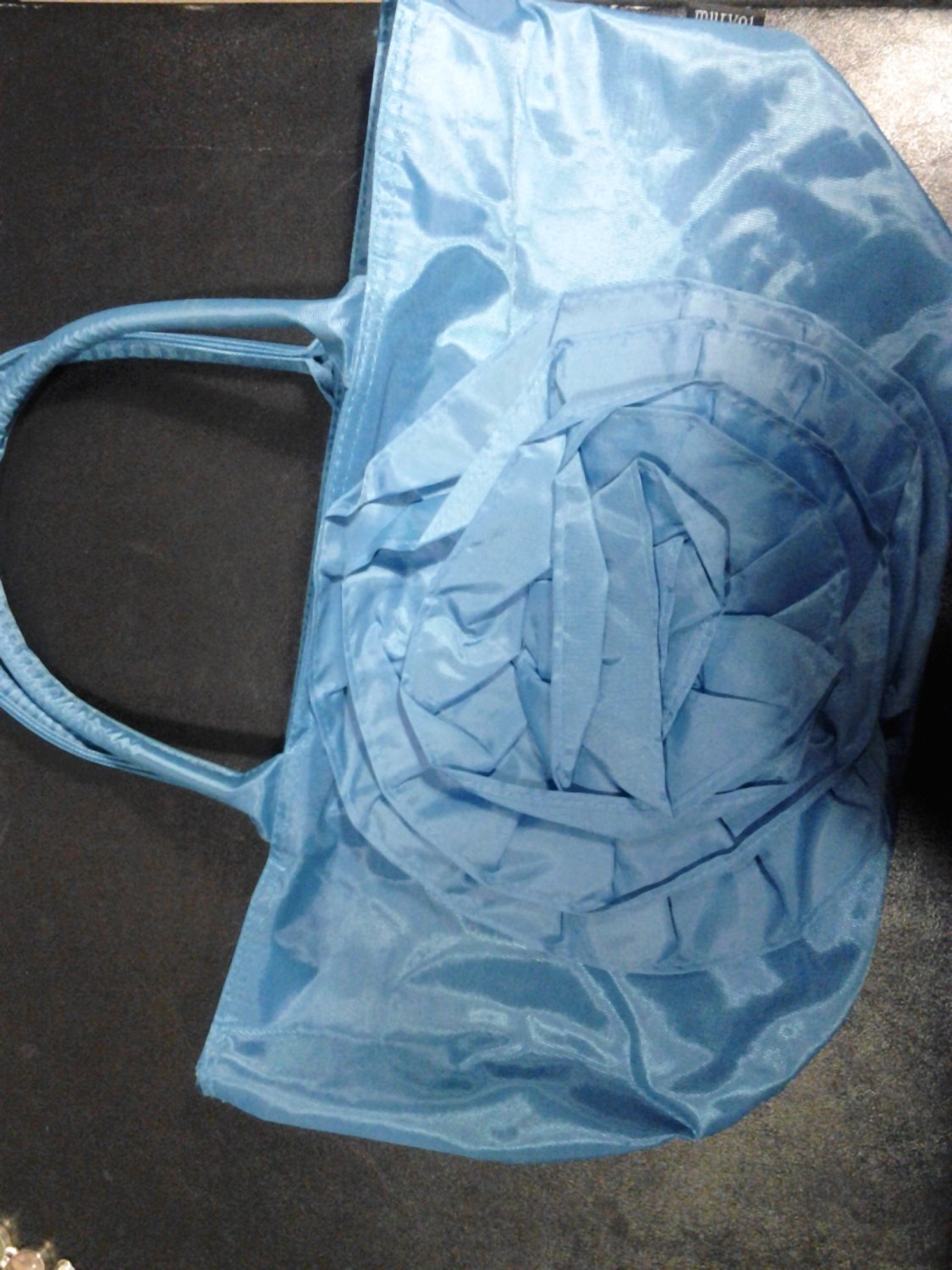Large Brand New Beautiful Vinyl Blue Purse W/Front Flower