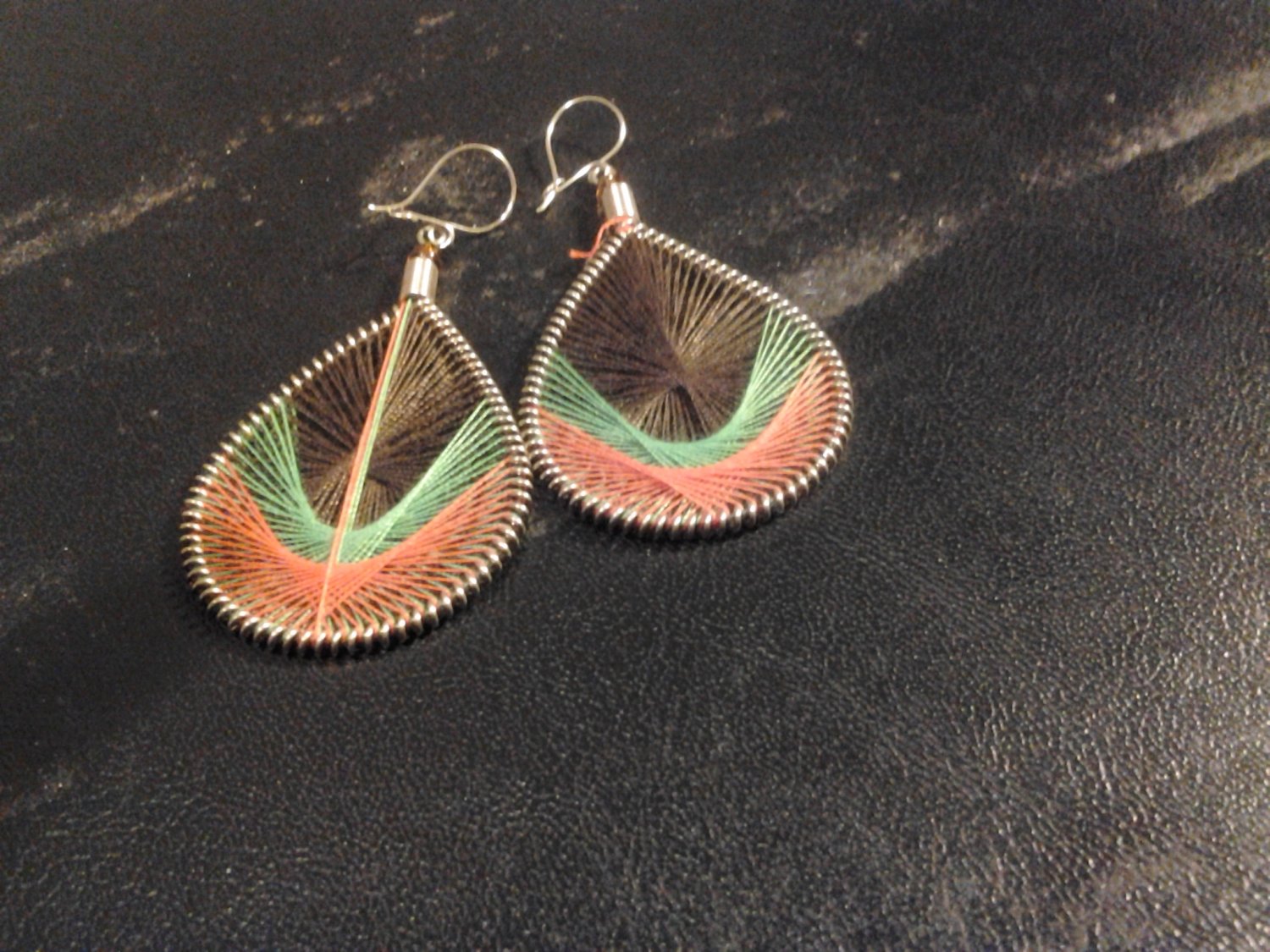 Small Brand New Dangled Brown,Orange, Green Thread Earrings
