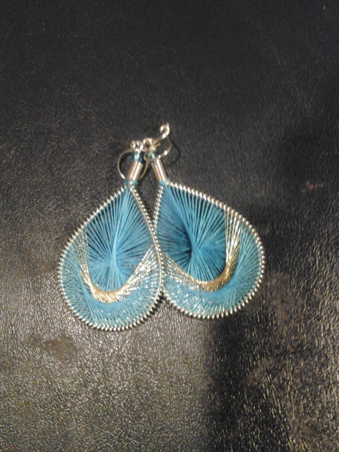 Brand New Small Light Blue And Gold Dangled Thread Earrings