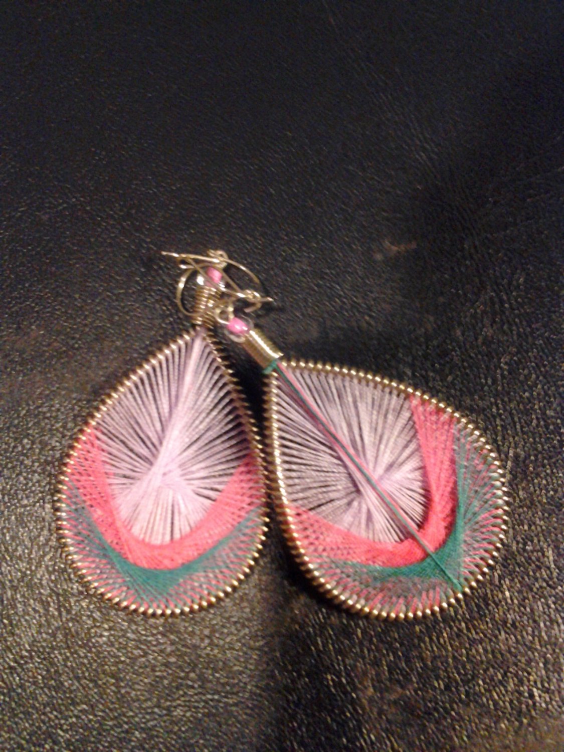 Small Brand New Pink And Green Dangled Thread Earrings